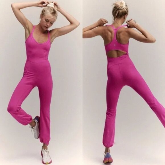 New Free People Movement Let’s Bounce Pink One Piece Onesie Jumpsuit Small NWOT - Picture 1 of 5